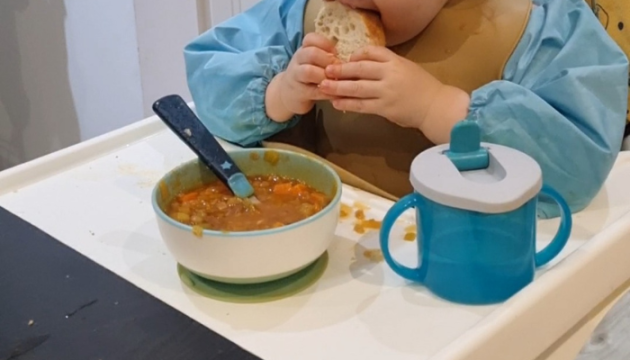 Tommee Tippee Essentials Free Flow First Cup at dinnertime