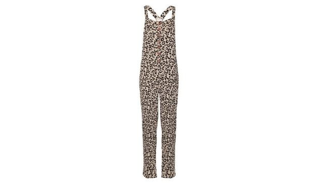 Turtle Dove Leopard Print Rib Long Dungarees