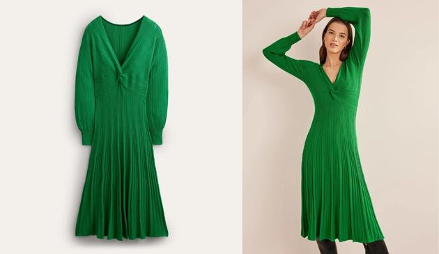 Twist Front Knitted Midi Dress