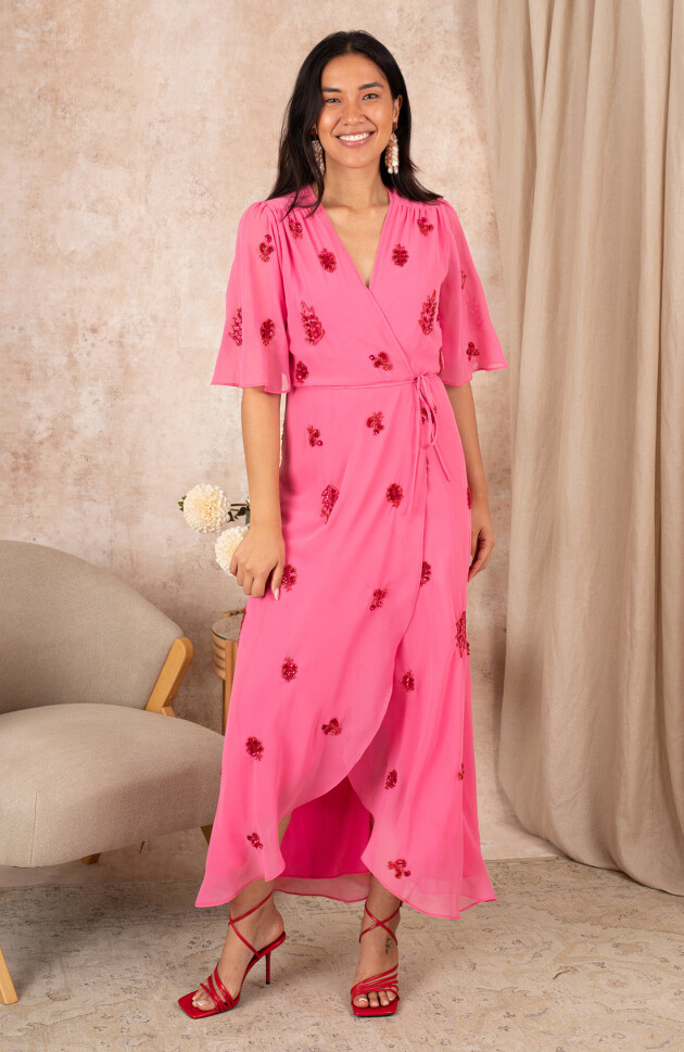 Hope & Ivy The Hebe Embellished Wrap Dress
