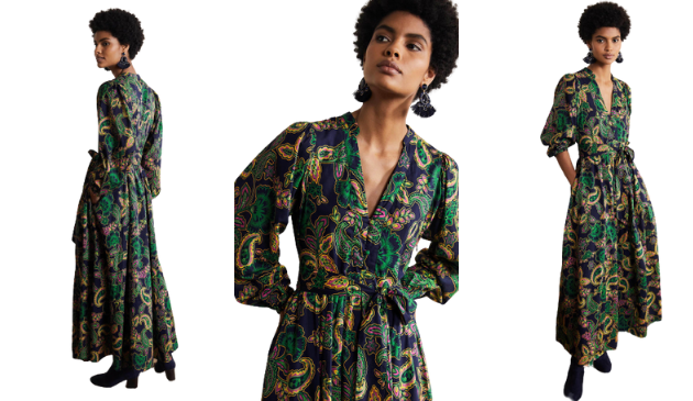 Boden notch necked maxi dress navy green yellow