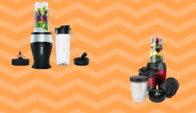 Personal smoothie makers on an orange zig zig background
