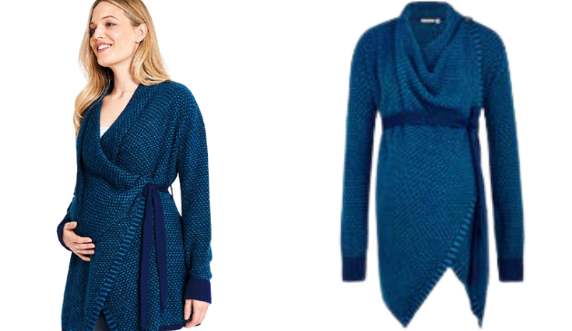teal maternity cardigan woman smiling