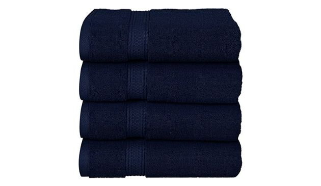 dark blue towels in a pile
