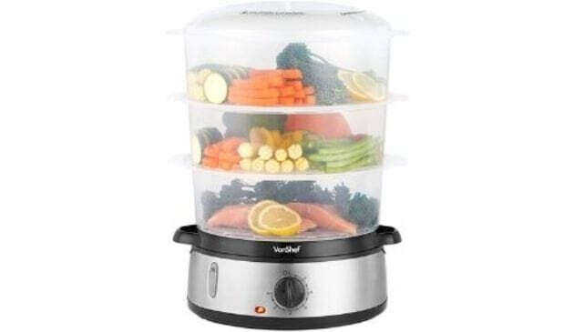 VonShef Food Steamer with 3 Removable Tiers