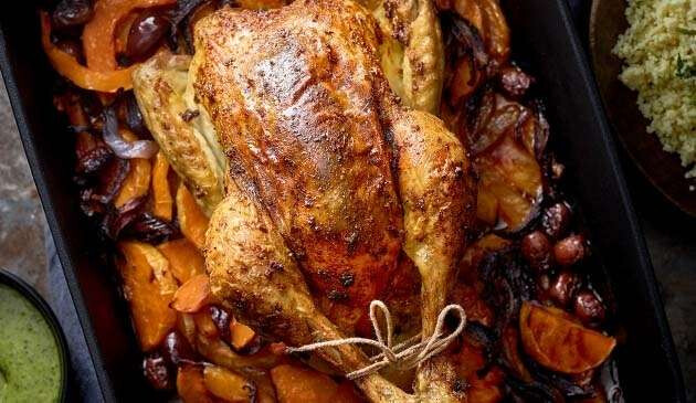 roast chicken in pan