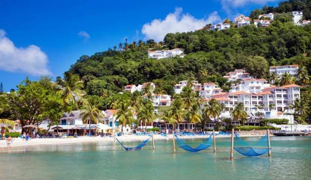 Hammocks over the sea in St Lucia