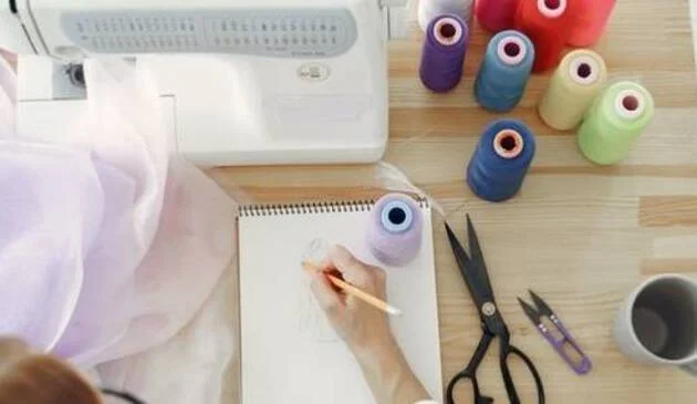 Sewing machine on table